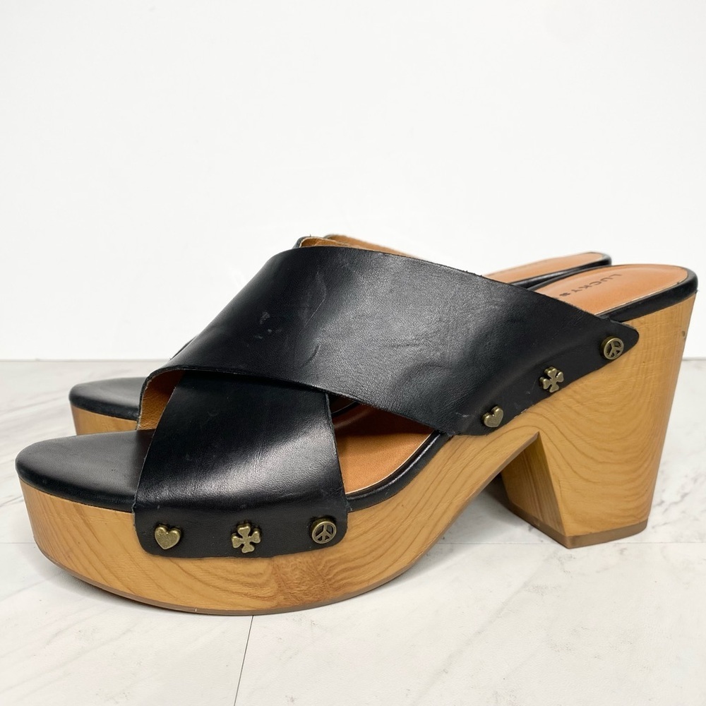 Lucky Brand Takara Black Leather Heeled Sandal 9M